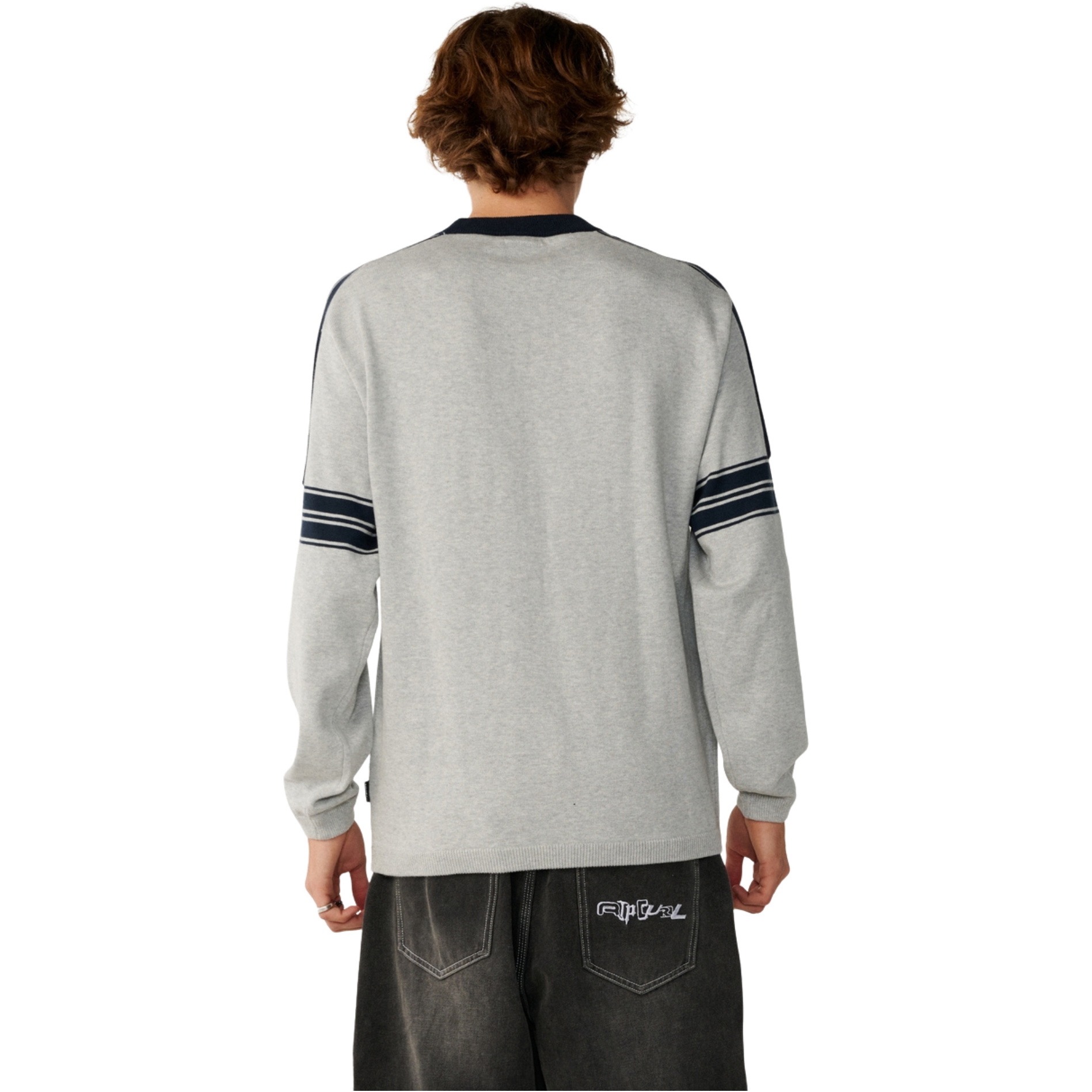 2026 Rip Curl Mens Archive TWU Stripe Crew Knit Sweatshirt 00TMKN - Grey Marle